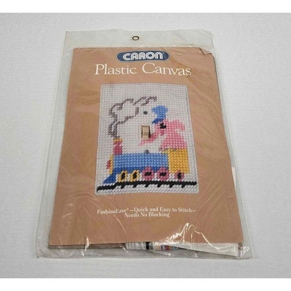 New Vintage 1984 Caron Toy Train Light Switch Plate Cover Plastic Canvas Kit